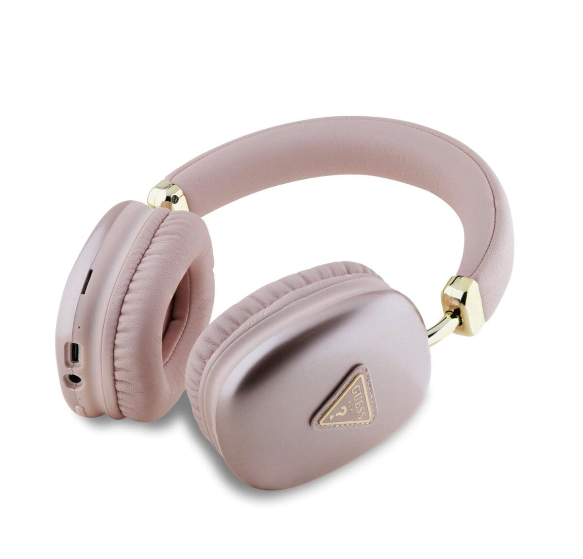 Guess Saffiano PU Leather Triangle Logo Wireless Headphones Pink