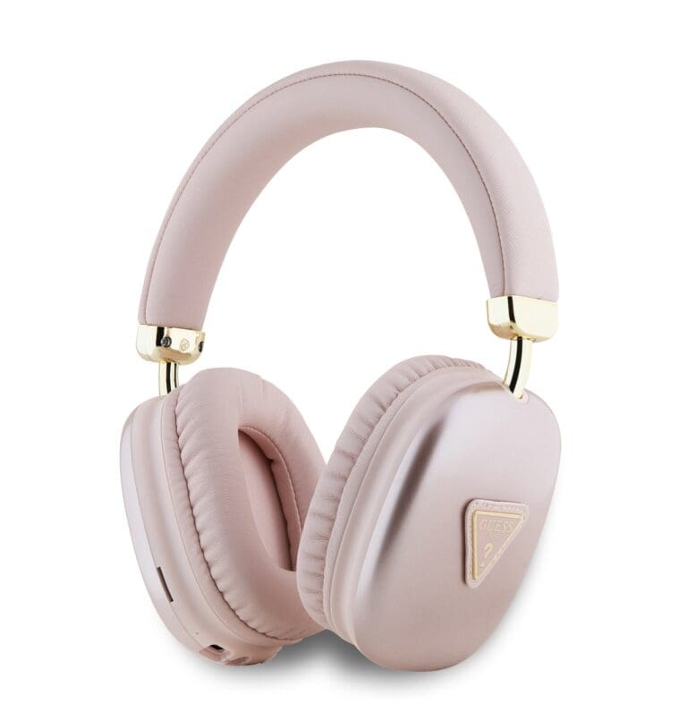 Guess Saffiano PU Leather Triangle Logo Wireless Headphones Pink