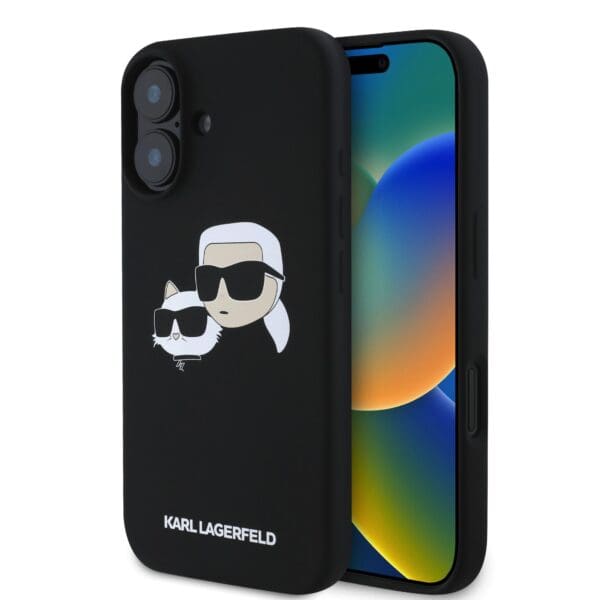 Karl Lagerfeld Liquid Silicone Double Heads MagSafe Black Kryt iPhone 16 Plus