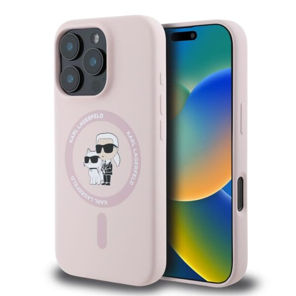 Karl Lagerfeld Liquid Silicone Karl and Choupette MagSafe Pink Kryt iPhone 16 Pro Max