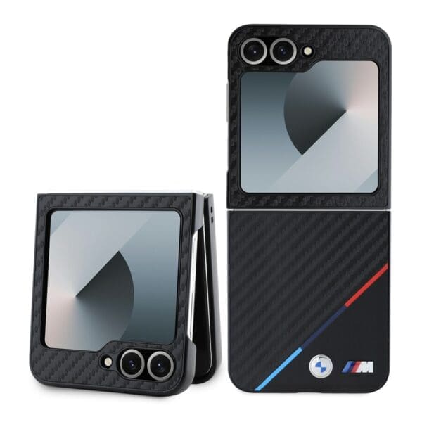 BMW M PU Carbon Tricolor Stripe Black Kryt Samsung Galaxy Z Flip 6