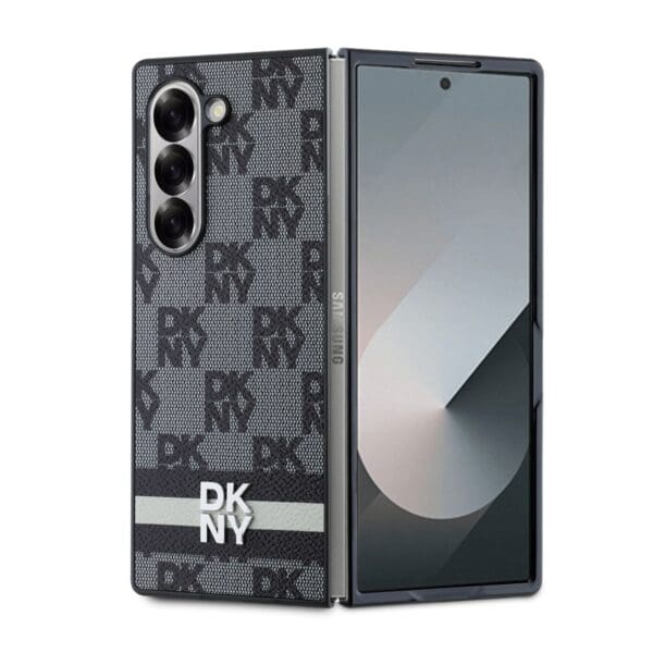 DKNY PU Leather Checkered Pattern and Stripe Black Kryt Samsung Galaxy Z Fold 6