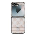 DKNY PU Leather Checkered Pattern and Stripe Pink Kryt Samsung Galaxy Z Flip 6