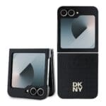 DKNY PU Leather Repeat Pattern Stack Logo Black Kryt Samsung Galaxy Z Flip 6