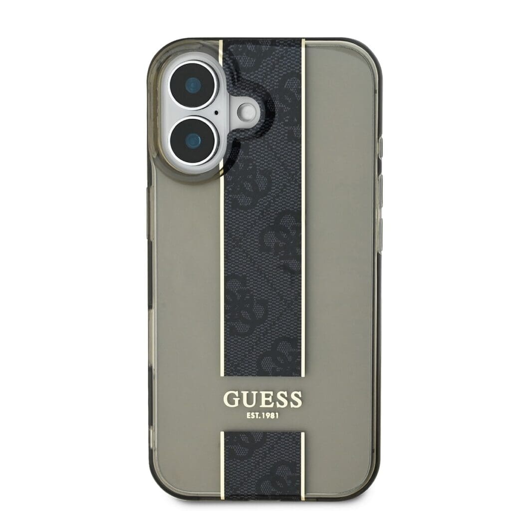 Guess IML Middle 4G Stripe Black Kryt iPhone 16