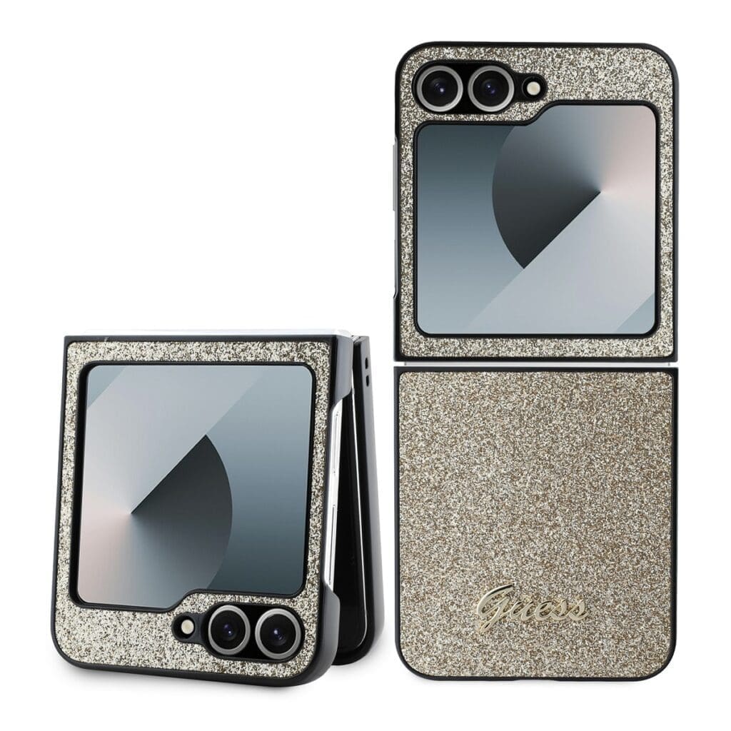 Guess PC/TPU Glitter Flakes Metal Logo Gold Kryt Samsung Galaxy Z Flip 6