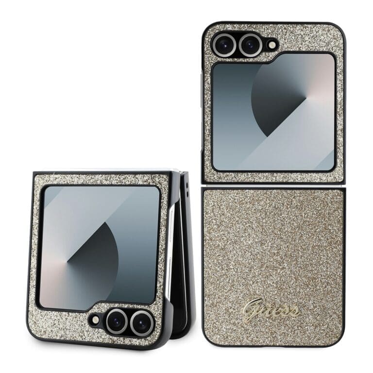 Guess PC/TPU Glitter Flakes Metal Logo Gold Kryt Samsung Galaxy Z Flip 6