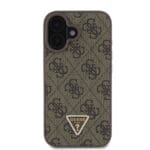 Guess PU 4G Strass Triangle Metal Logo Brown Kryt iPhone 16