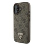 Guess PU 4G Strass Triangle Metal Logo Brown Kryt iPhone 16