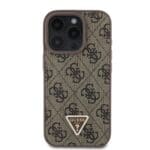 Guess PU 4G Strass Triangle Metal Logo Brown Kryt iPhone 16 Pro