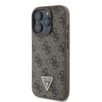 Guess PU 4G Strass Triangle Metal Logo Brown Kryt iPhone 16 Pro Max