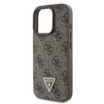 Guess PU 4G Strass Triangle Metal Logo Brown Kryt iPhone 16 Pro Max