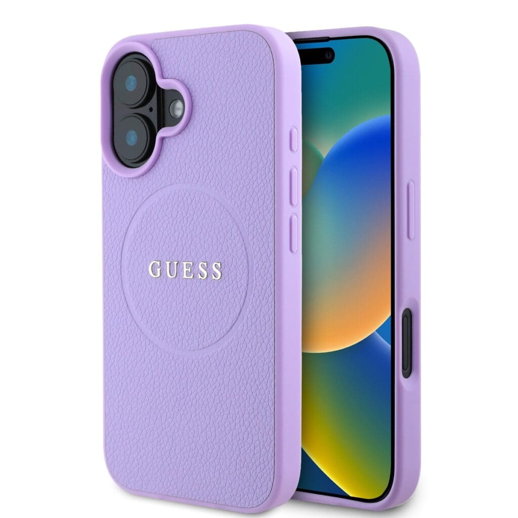 Guess PU Grained Classic Logo MagSafe Purple Kryt iPhone 16