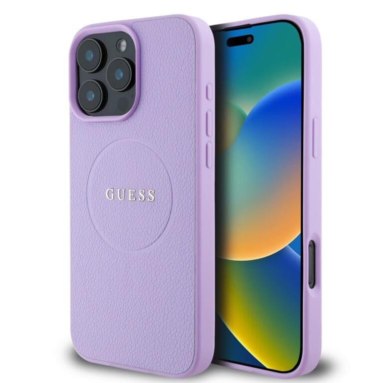 Guess PU Grained Classic Logo MagSafe Purple Kryt iPhone 16 Pro Max