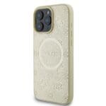 Guess Saffiano Peony Stamp MagSafe Gold Kryt iPhone 16 Pro