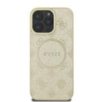 Guess Saffiano Peony Stamp MagSafe Gold Kryt iPhone 16 Pro Max