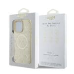 Guess Saffiano Peony Stamp MagSafe Gold Kryt iPhone 16 Pro Max