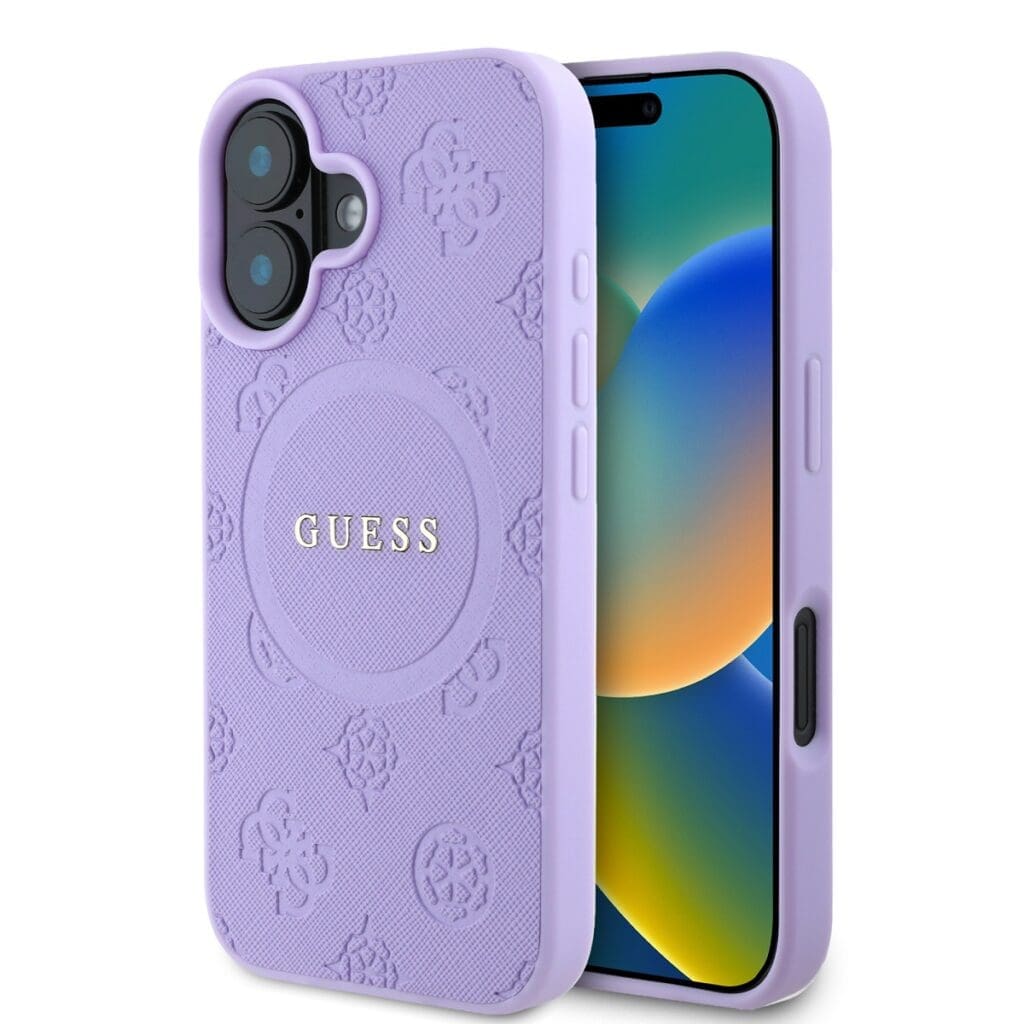 Guess Saffiano Peony Stamp MagSafe Purple Kryt iPhone 16