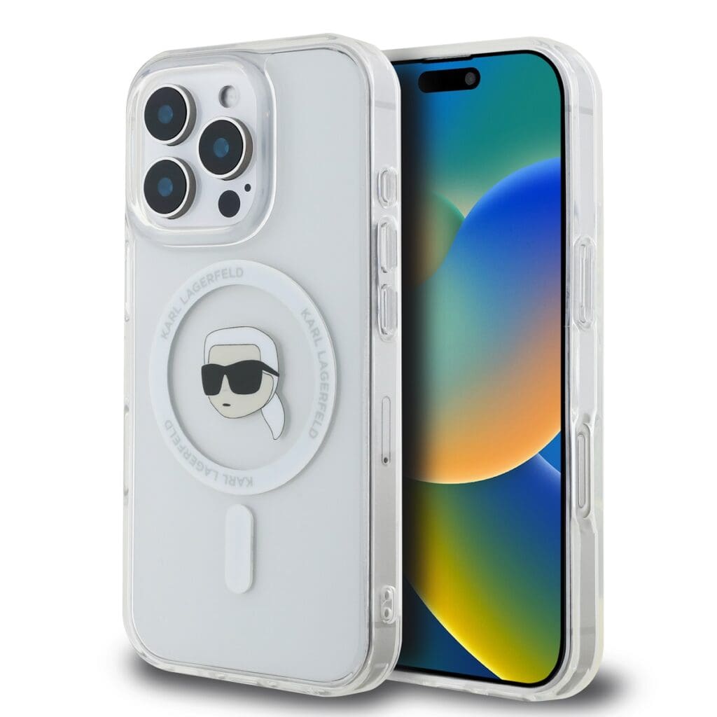 Karl Lagerfeld IML Karl Head Metal Frame MagSafe Transparent Kryt iPhone 16 Pro