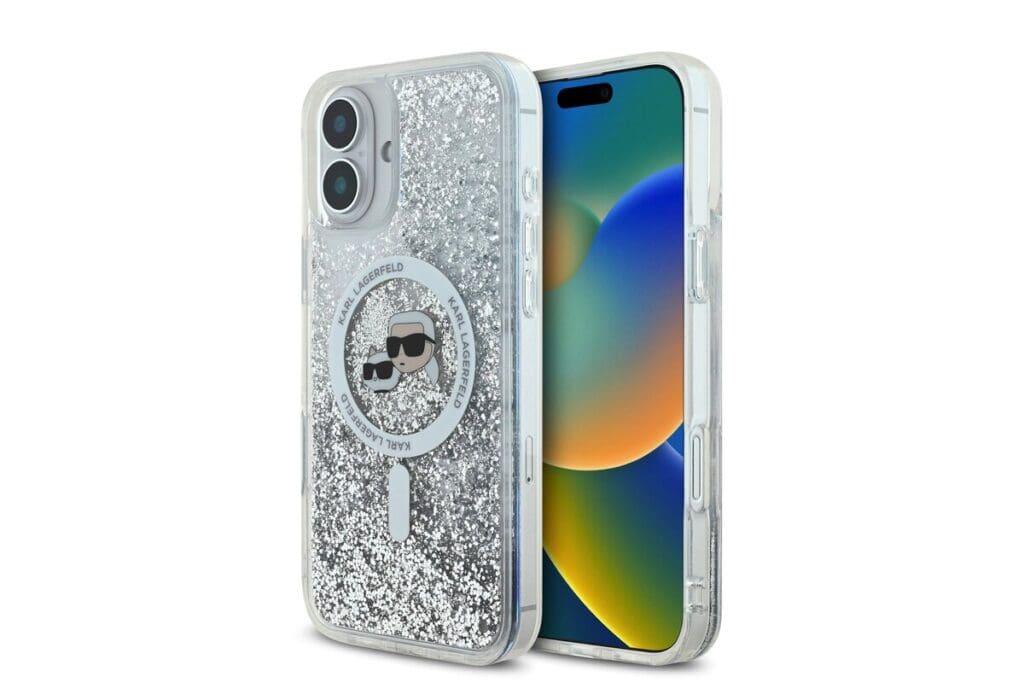 Karl Lagerfeld Liquid Glitter Karl and Choupette Heads MagSafe Transparent Kryt iPhone 16