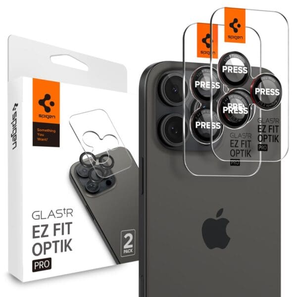 Spigen Optik Pro L-Series Glas.Tr ”Ez Fit” Camera Protector 2-Pack iPhone 16 Pro Max/16 Pro/15 Pro Max/15 Pro/14 Pro Max/14 Pro