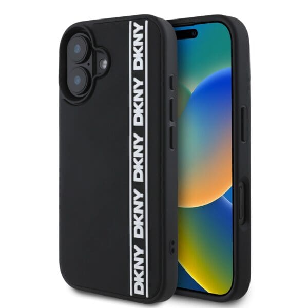 DKNY 3D Rubber Repeat Logo Line Black Kryt iPhone 16