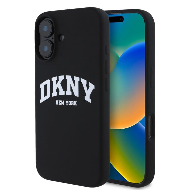 DKNY Liquid Silicone Arch Logo MagSafe Black Kryt iPhone 16 Plus