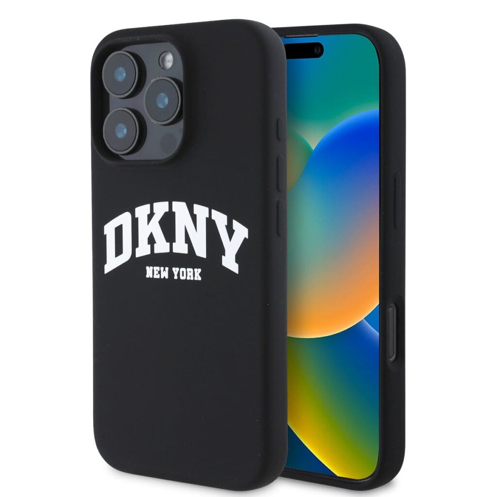 DKNY Liquid Silicone Arch Logo MagSafe Black Kryt iPhone 16 Pro