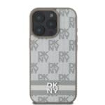 DKNY PU Leather Checkered Pattern and Stripe Beige Kryt iPhone 16 Pro