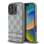 DKNY PU Leather Checkered Pattern and Stripe Beige Kryt iPhone 16 Pro