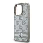 DKNY PU Leather Checkered Pattern and Stripe Beige Kryt iPhone 16 Pro Max