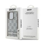 DKNY PU Leather Checkered Pattern and Stripe Beige Kryt iPhone 16 Pro Max