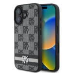 DKNY PU Leather Checkered Pattern and Stripe Black Kryt iPhone 16