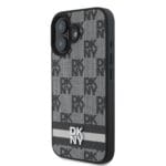 DKNY PU Leather Checkered Pattern and Stripe Black Kryt iPhone 16
