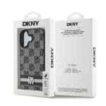 DKNY PU Leather Checkered Pattern and Stripe Black Kryt iPhone 16