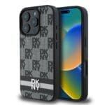 DKNY PU Leather Checkered Pattern and Stripe Black Kryt iPhone 16 Pro