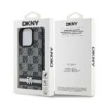DKNY PU Leather Checkered Pattern and Stripe Black Kryt iPhone 16 Pro
