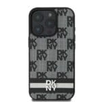 DKNY PU Leather Checkered Pattern and Stripe Black Kryt iPhone 16 Pro Max