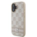 DKNY PU Leather Checkered Pattern and Stripe Pink Kryt iPhone 16