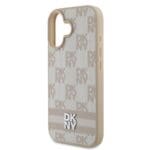 DKNY PU Leather Checkered Pattern and Stripe Pink Kryt iPhone 16