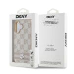 DKNY PU Leather Checkered Pattern and Stripe Pink Kryt iPhone 16
