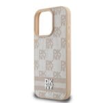 DKNY PU Leather Checkered Pattern and Stripe Pink Kryt iPhone 16 Pro