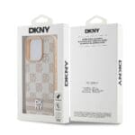 DKNY PU Leather Checkered Pattern and Stripe Pink Kryt iPhone 16 Pro