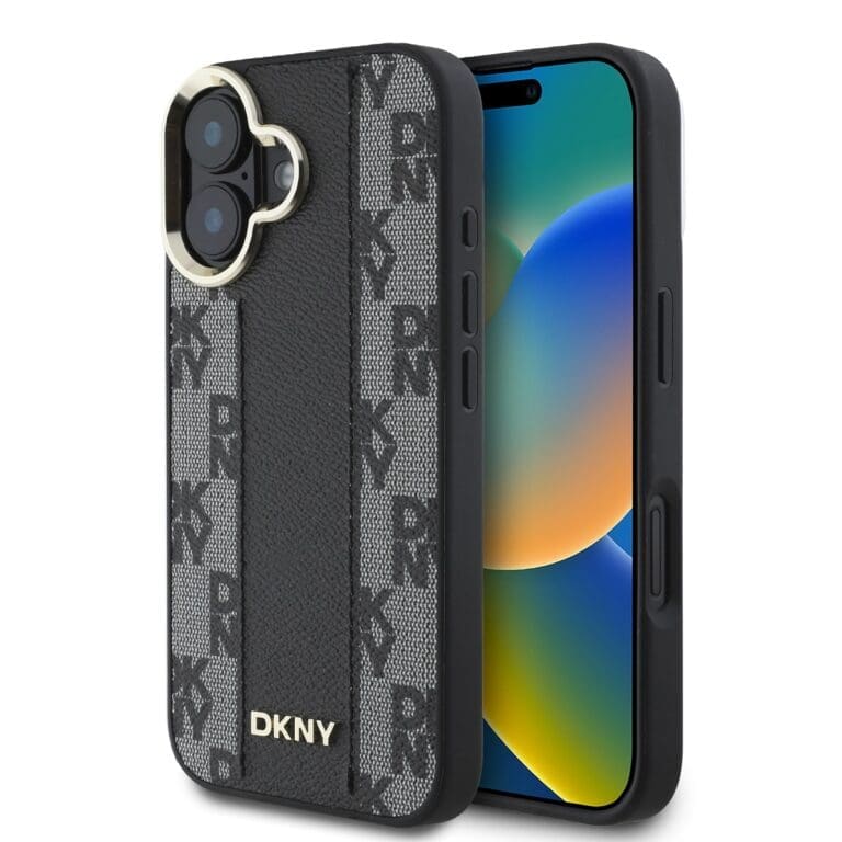 DKNY PU Leather Checkered Pattern MagSafe Black Kryt iPhone 16 Plus