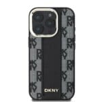 DKNY PU Leather Checkered Pattern MagSafe Black Kryt iPhone 16 Pro