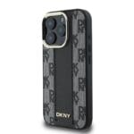 DKNY PU Leather Checkered Pattern MagSafe Black Kryt iPhone 16 Pro