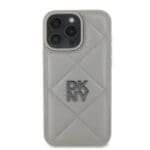 DKNY PU Leather Quilted Stack Logo Grey Kryt iPhone 16 Pro