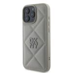DKNY PU Leather Quilted Stack Logo Grey Kryt iPhone 16 Pro