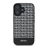 DKNY PU Leather Repeat Pattern Bottom Stripe MagSafe Black Kryt iPhone 16 Plus
