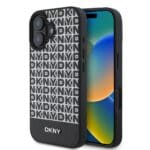 DKNY PU Leather Repeat Pattern Bottom Stripe MagSafe Black Kryt iPhone 16 Plus